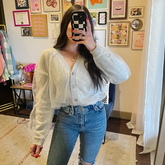 Zara Sweaters - Zara Mixed Tulle Knit Cardigan
